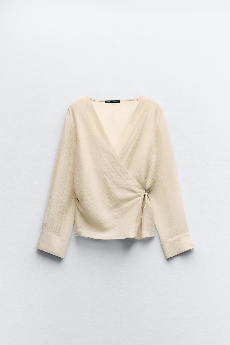 SEMI-SHEER WRAP BLOUSE