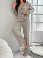 Drop Shoulder Button Front Tee & Pants Lounge Set