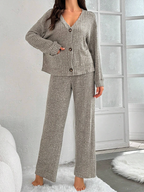 Drop Shoulder Button Front Tee & Pants Lounge Set