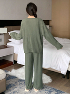 DAZY Solid Knit V-Neck Drop Shoulder Lounge Wear Set