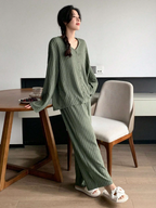 DAZY Solid Knit V-Neck Drop Shoulder Lounge Wear Set