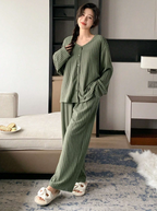 DAZY Solid Knit V-Neck Drop Shoulder Lounge Wear Set
